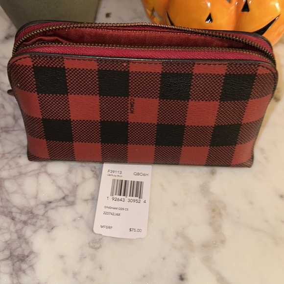 New Authentic Coach Gingham Cosmetic Case - Picture 2 of 2